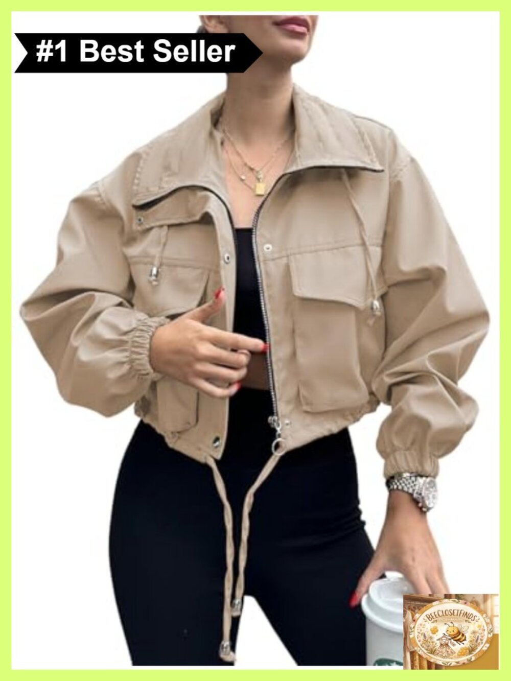 Women's Lightweight Cropped Utility Anorak Zip Up Jacket